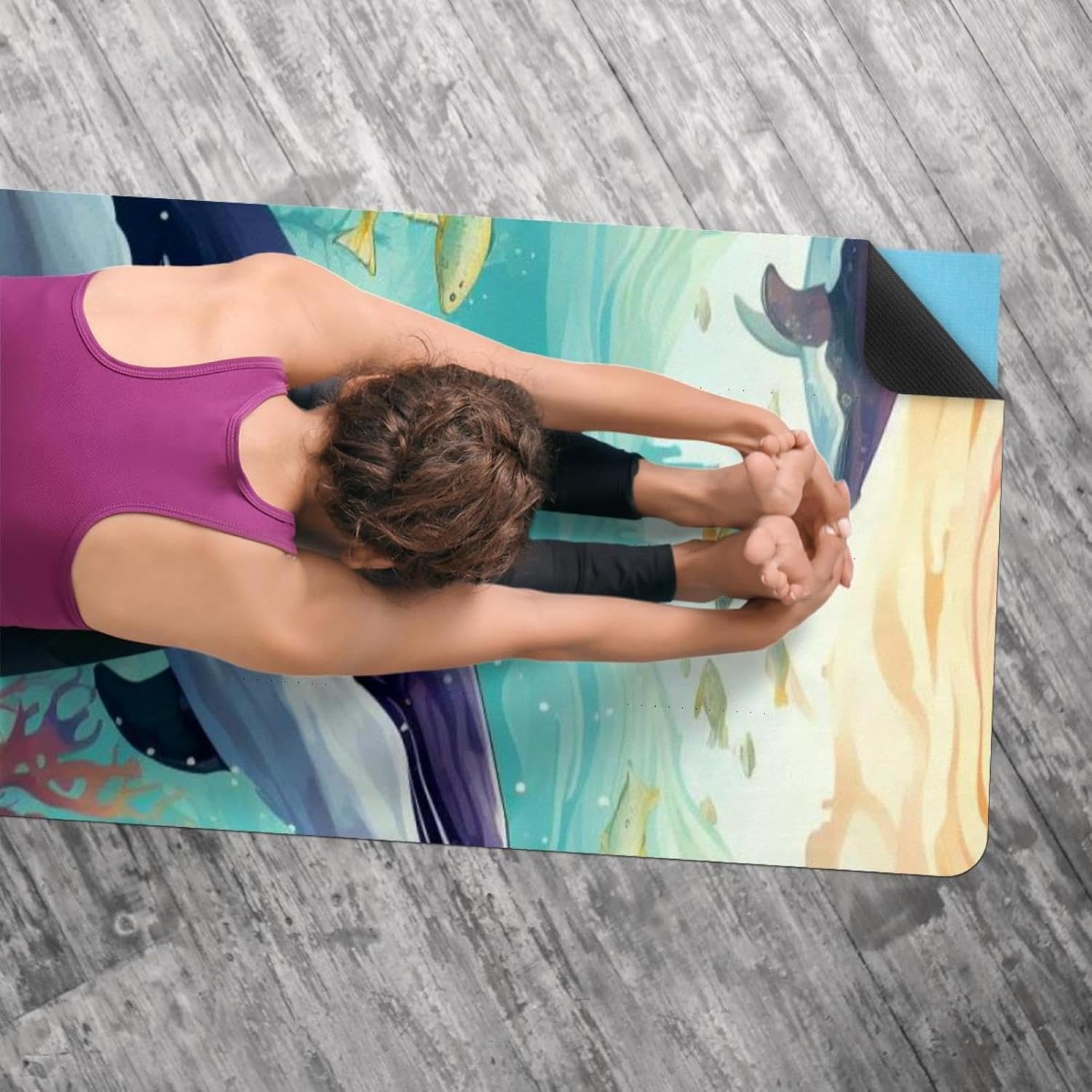 Yoga Towel, Whale Sea Pattern Non Slip Sweat Absorbent Hot Yoga Mat Towel for Hot Yoga, Pilates and Fitness - 72.8" x 26.8"