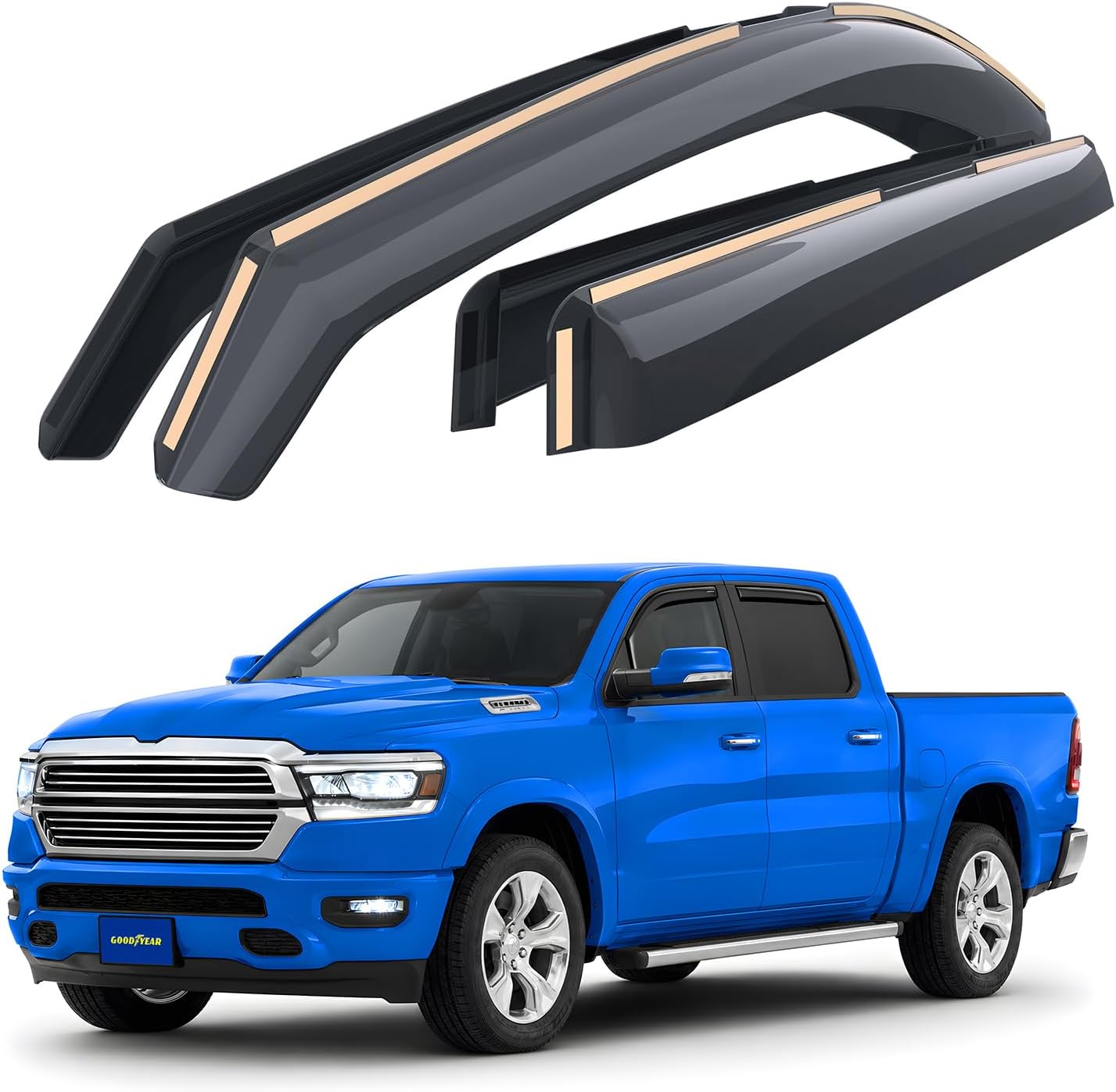 Goodyear Shatterproof in-Channel Window Deflectors for Dodge Ram 1500 (New Body Style) 2019-2026 Crew Cab, Rain Guards, Window Visors for Cars, Vent Deflector, Truck Accessories, 4 pcs- GY003413LP