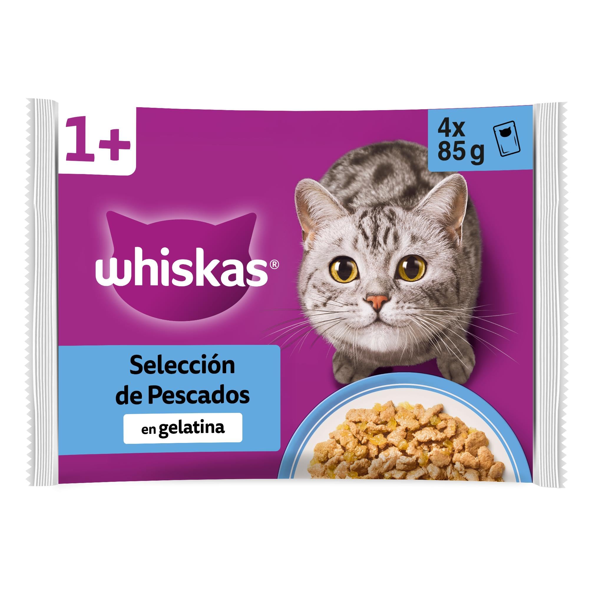 whiskas Comida Húmeda en Gelatina para Gatos Adultos Selección Pescados 13 x 4 bolsitas x 85g
