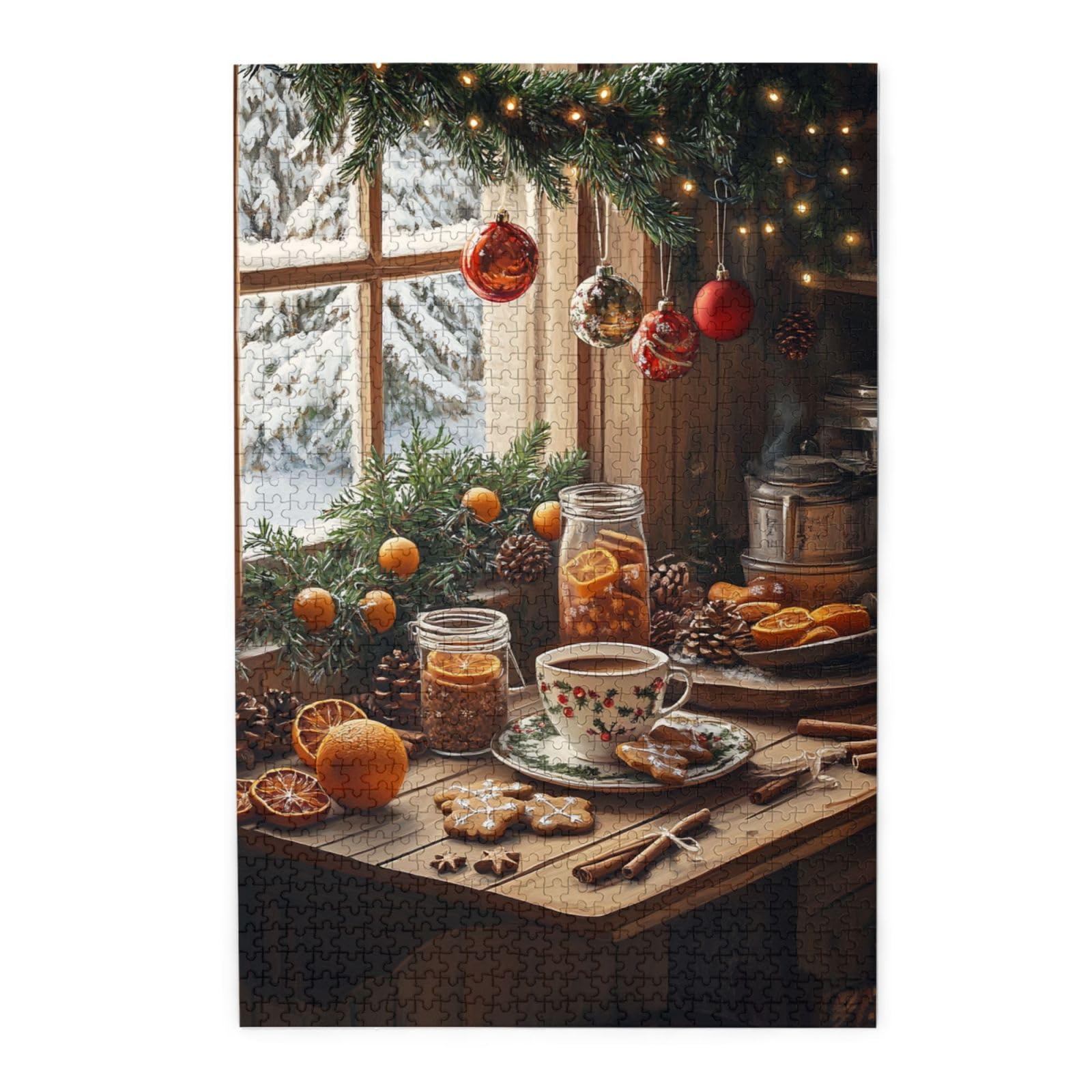 1000 Pcs Jigsaw Puzzles for Adults Warm Christmas Kitchen, Gingerbread Cookies, Tea & Ornaments,Vintage Styles,Challenging Brain Exercise,Enjoy Solving Puzzle with Your Family