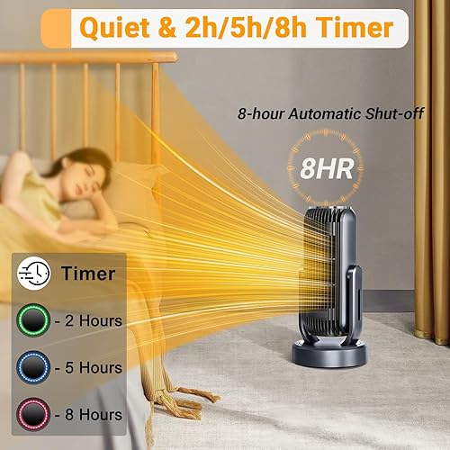 Miniatura 4 de Nauttxon Calentador de espacio oscilante con temporizador, 3 niveles de calor, calentador de espacio de 14 pulgadas, portátil para interiores, 1200