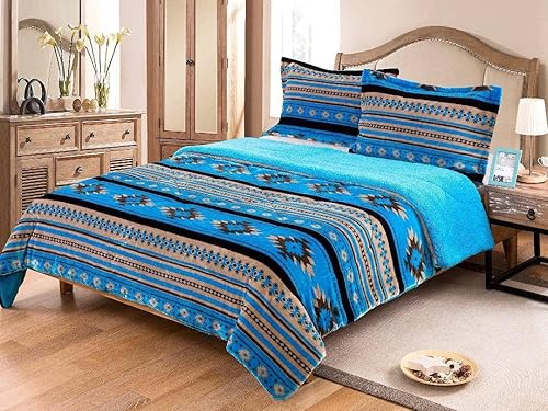 Miniatura 5 de Linen Mart Southwest Aztec Sherpa Borrego - Juego de 3 piezas (gris, King)