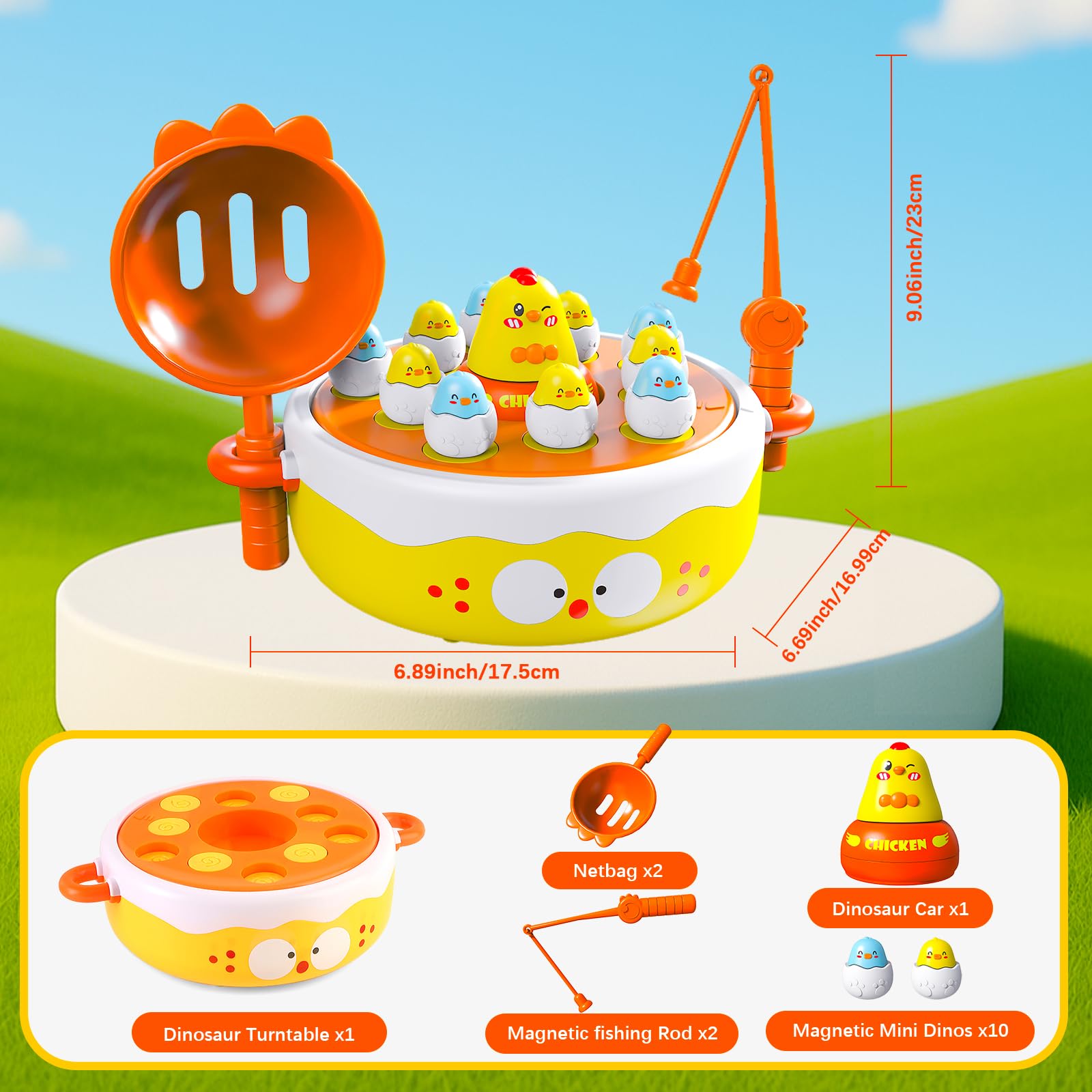 BunnyJOY Set di Pesca Magnetica 4 in 1 con Pulcini per Bambini 3+ Anni Giocattolo Educativo Montessori Interattivo con Musica, Gioco per Bambini di Pesce con Rete, Regalo per Ragazzi e Ragazze 3 4 5 6