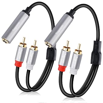 6.35mm to 2RCA Audio Cable2 Pack,6.35mm 1/4 inch Female TRS to Stereo Dual RCA Male Y Splitter Audio Adapter Cable Gold Plated Plug 10 Inch/25CM