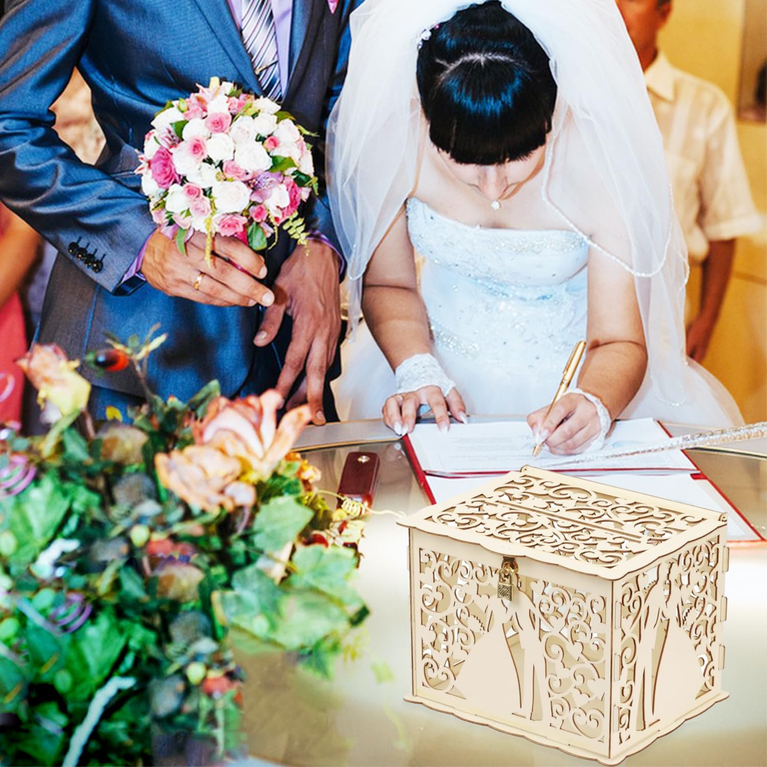 Jolik Grande Boîte à Cartes En Bois Tirelire De Mariage, Boite