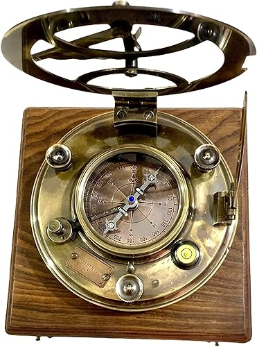Miniatura 8 de A S Handicrafts Reloj de reloj de sol de latón grabado de 5 pulgadas, brújula grande con esfera solar en caja de palisandro, regalo vintage