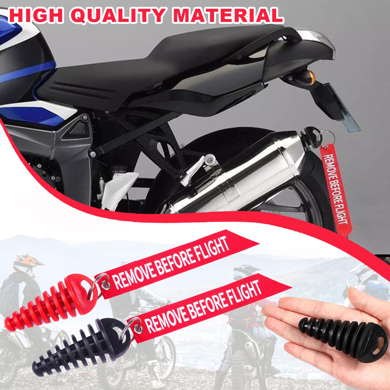 Tapón de lavado de escape de 15-38 mm/0,6-1,5", 2 tapones de lavado con 2 serpentinas, Tapón de Lavado de Escape de 2 Tiempos, Tapón de Escape Motocicleta para Motocicleta(Negro & Rojo)