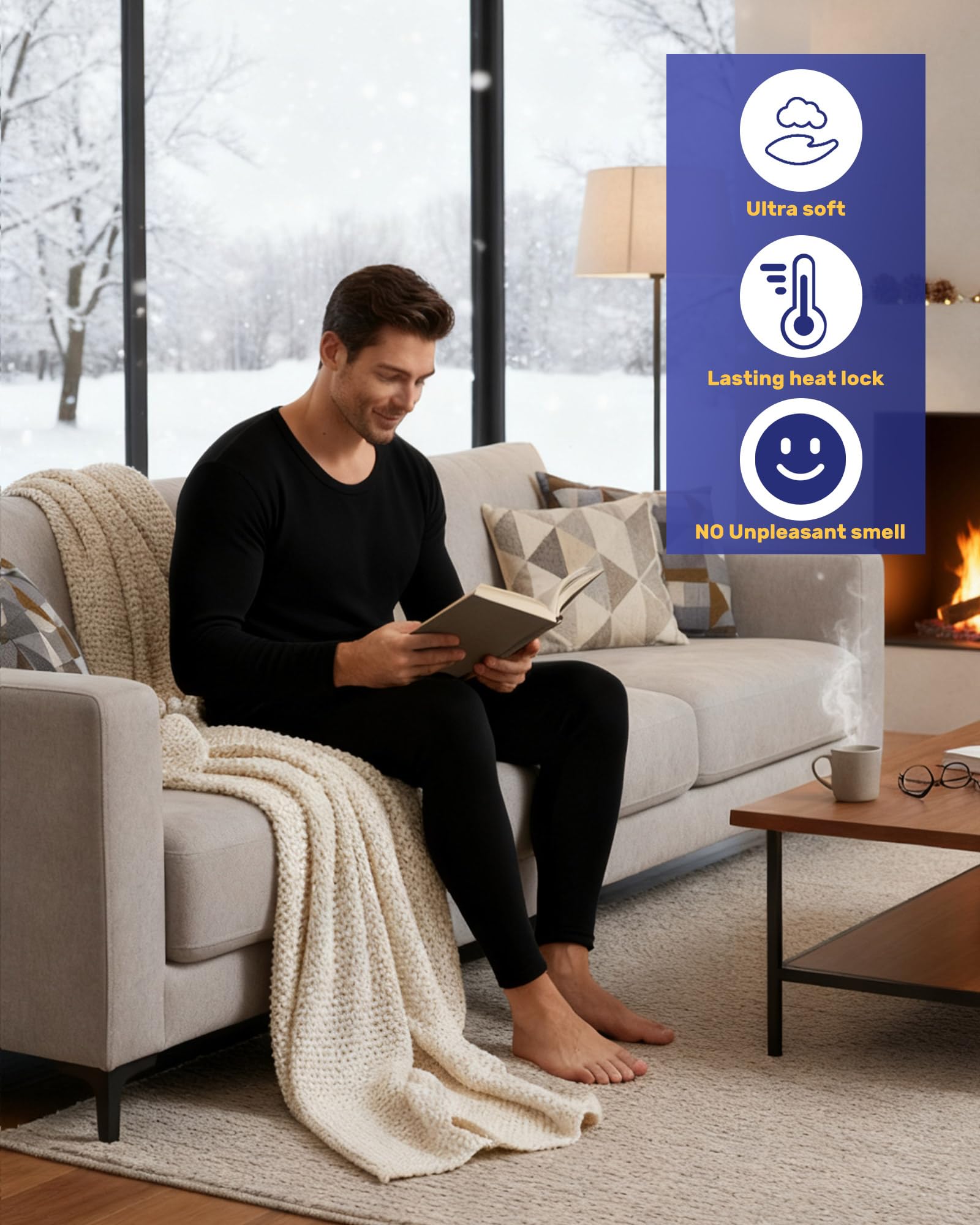 Jecery 3-teiliges Thermounterwäsche für Herren, Basisschicht, lange Unterwäsche, Thermo-Set, Winter-Fleece, Thermo-Top und Unterteil