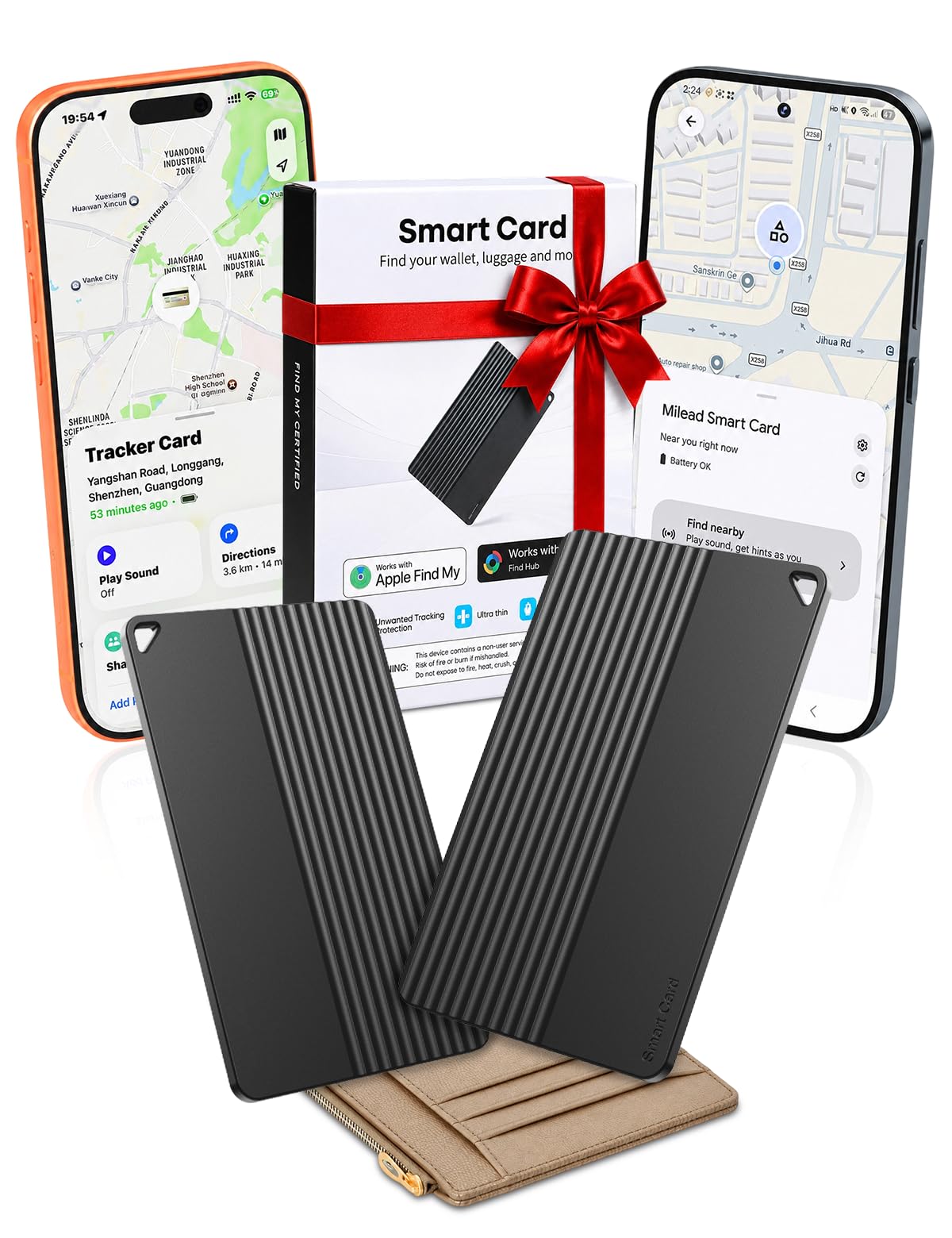 Paquete de 2 tarjetas de seguimiento de cartera 2026 (iOS y Android), tarjeta inteligente Bluetooth de batería de 5 a 10 años, tarjeta de seguimiento delgada de 0.09, funciona con Apple Find My y