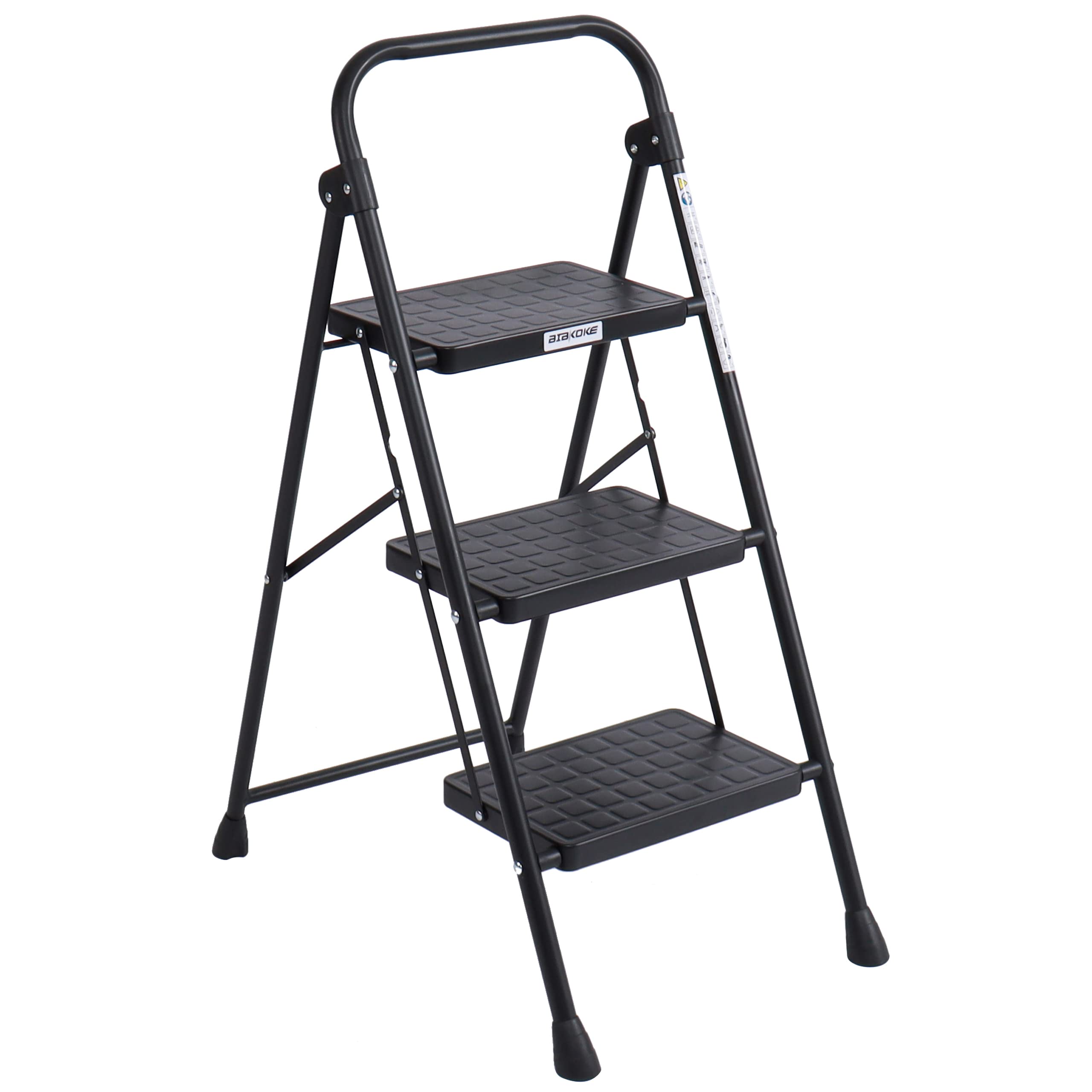 3 Step Ladder Folding Step Stool with Wide Anti Slip Pedal Portable Lightweight 330 Lbs Capacity Sturdy Steel Ladder for Household and Office Black1