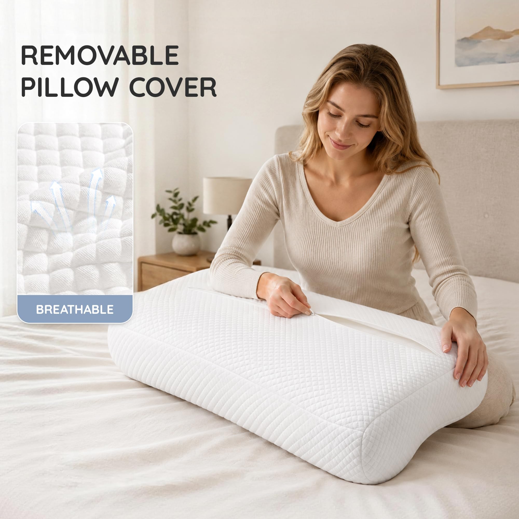 AM AEROMAX Cuscino in memory foam, per letto king size, 81,3 cm, cuscino cervicale per sollievo dal dolore al collo, cuscini ortopedici per dormire, per schiena, addominali
