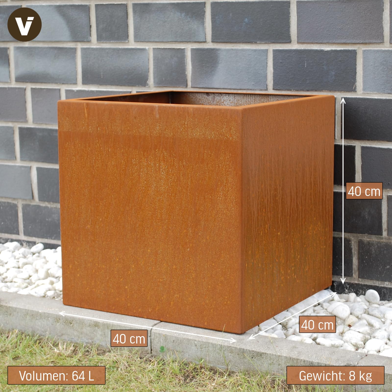 VIVANNO Pflanzkübel Cortenstahl Block - Blumentopf Frostsicher, 40x40x40 cm