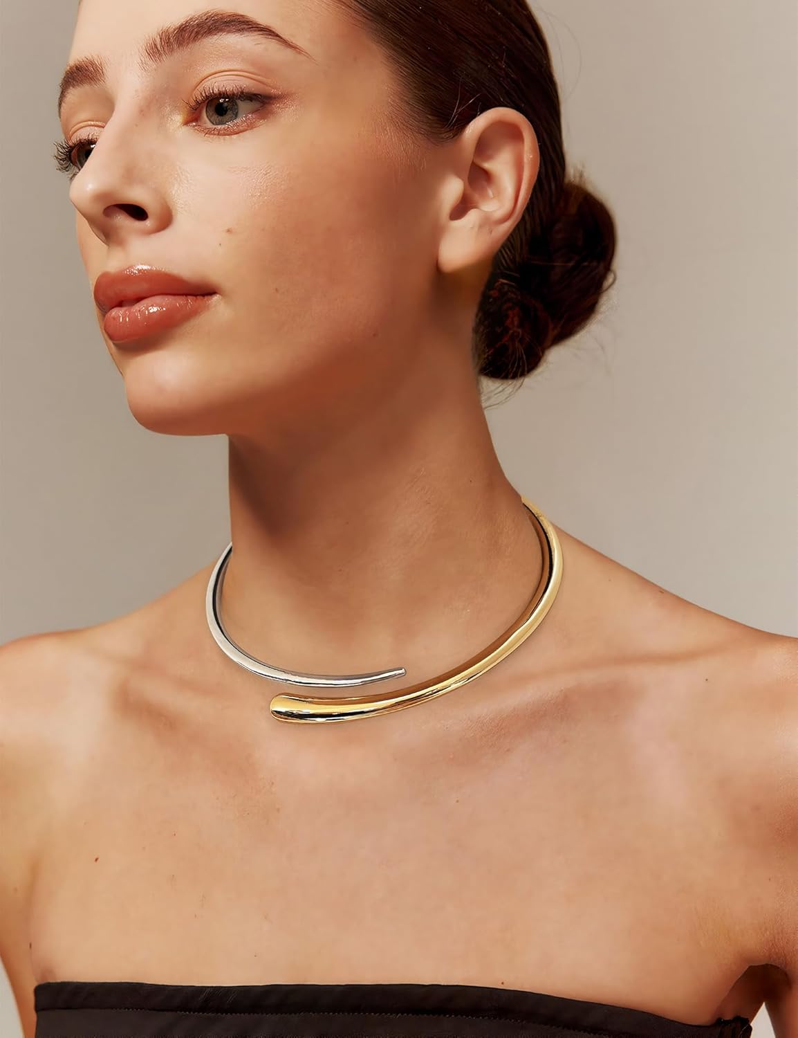 WOWORAMA Chunky Choker Collar Necklace for Women Gold Silver Teardrop Choker Necklace Spring Open Cuff Necklace Metal Statement Necklace - Image 4