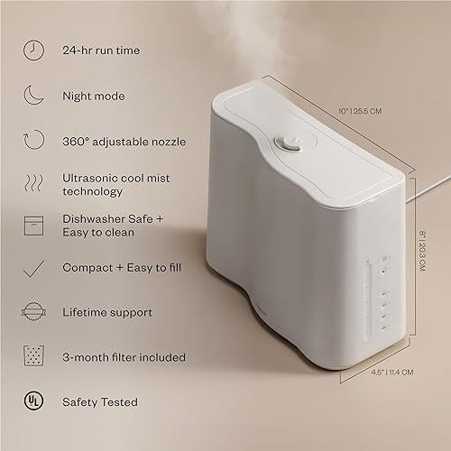 Miniatura 2 de Vitruvi Humidificador de Mesita de Noche Cloud, Humidificador Blanco, Tiempo de Funcionamiento de 24 Horas, Cobertura de 602 Pies, Dormitorio Grande