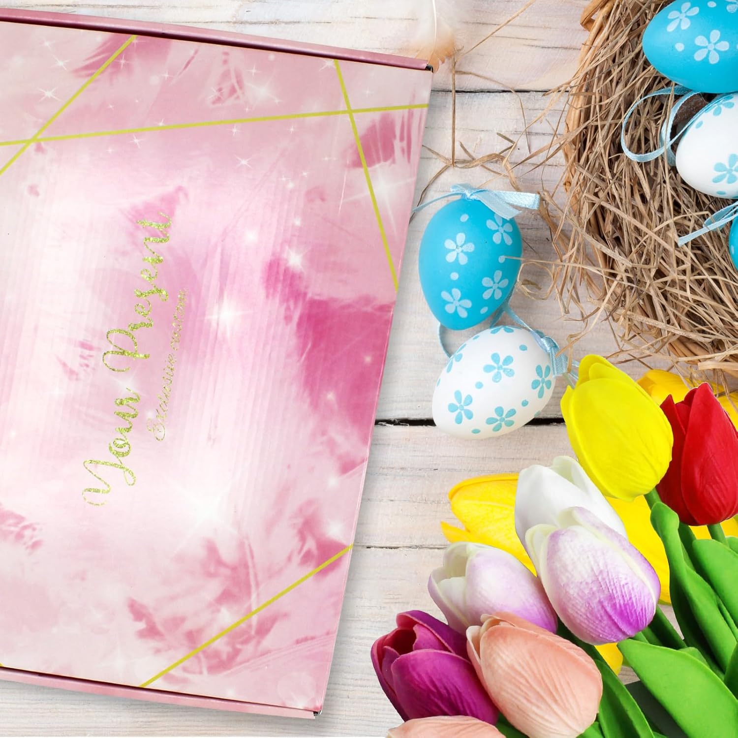 28pcs Multicolor Flowers Artificial Tulip Stems Real Feel PU Tulips for Easter Spring Wreath Wedding Bouquet Centerpiece Floral Arrangement Cemetery Table Décor 13" Tall - Image 6