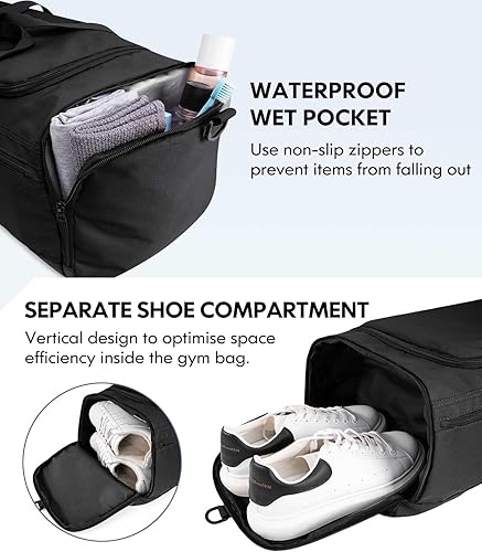 Miniatura 3 de Bolsas de gimnasio para hombres y mujeres, plegable, bolsa de lona deportiva, bolsa de entrenamiento, bolsas de viaje, Negro -, Bolsa de gimnasio