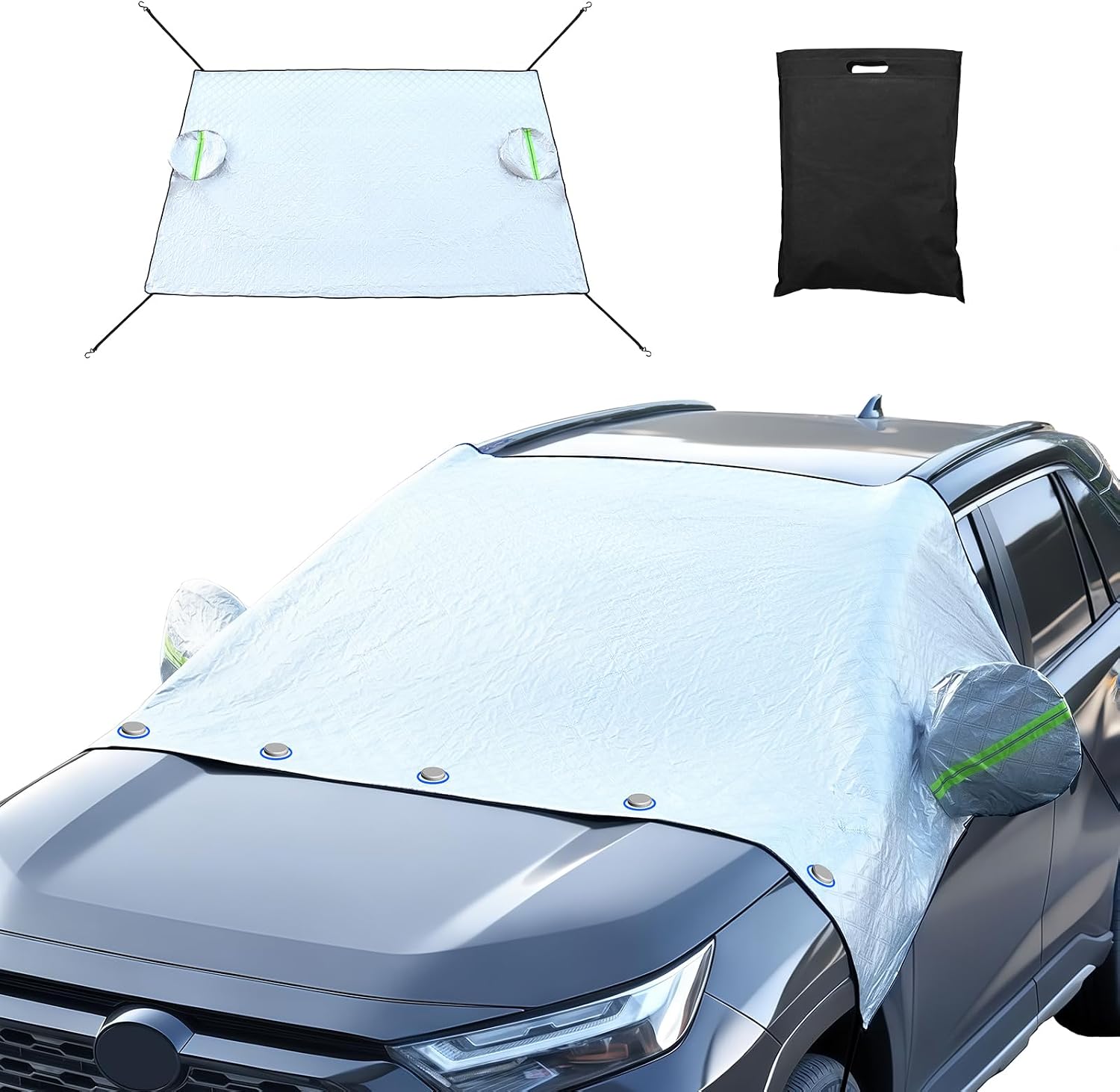 ELOHEI Windshield Cover for Ice and Snow with 3 Layers Protection - Magnetic & Hook Secure Fit, Reflective Strips, 5X Windproof Design for Cars (95"x57"(SUV))