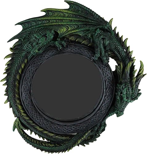 Ebros Gift Espejo de pared redondo con diseño gótico celta de 11.75 pulgadas de alto, diseño tribal celta, pagoda de jade, dragón entrelazado, placa