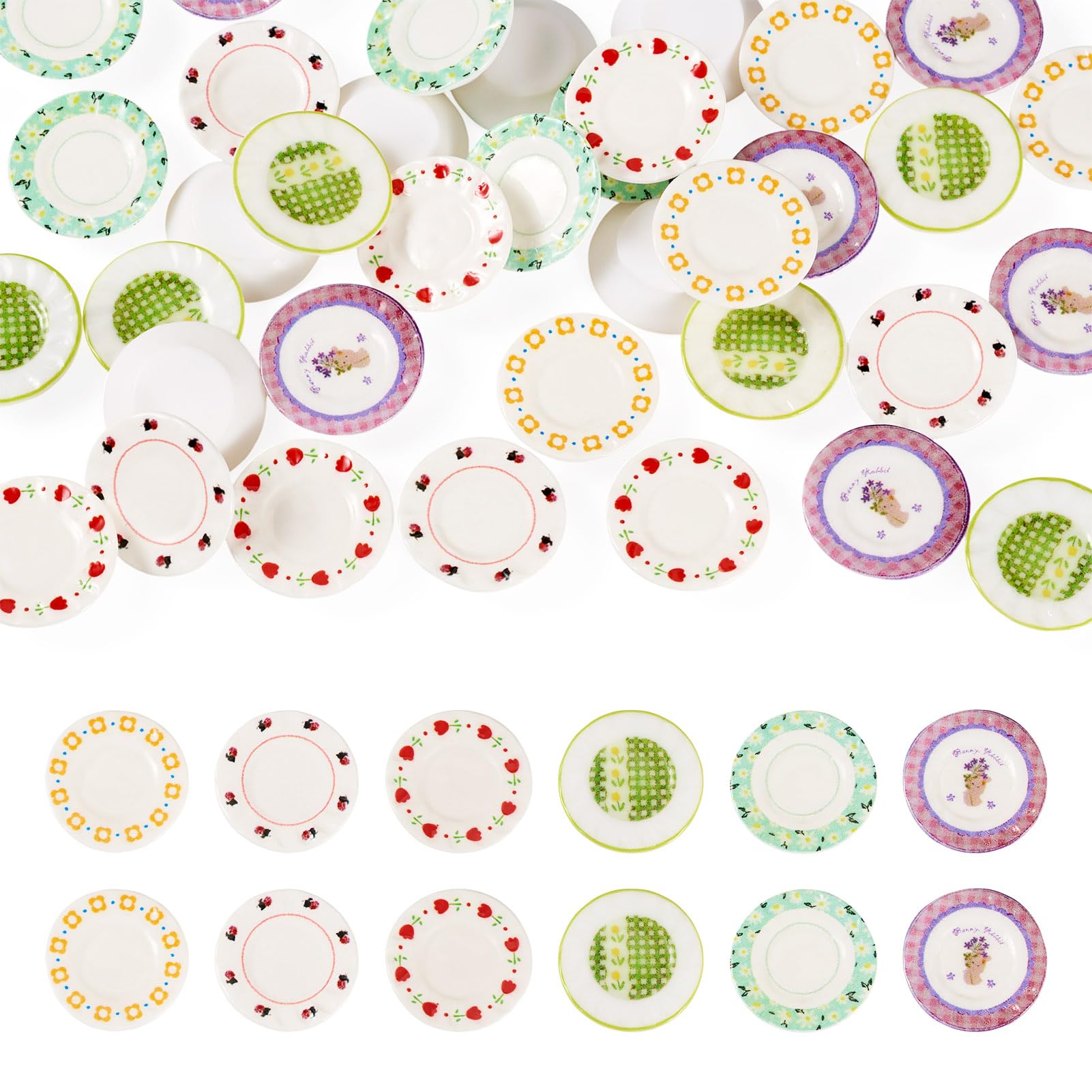 Spritewelry 36Pcs Miniature Plates Dishes Mini Kitchen Set 6 Colors Tiny Tableware Minature Dollhouse Accessories for Jewelry Keychain Desktop Decorations Dollhouse Ornaments