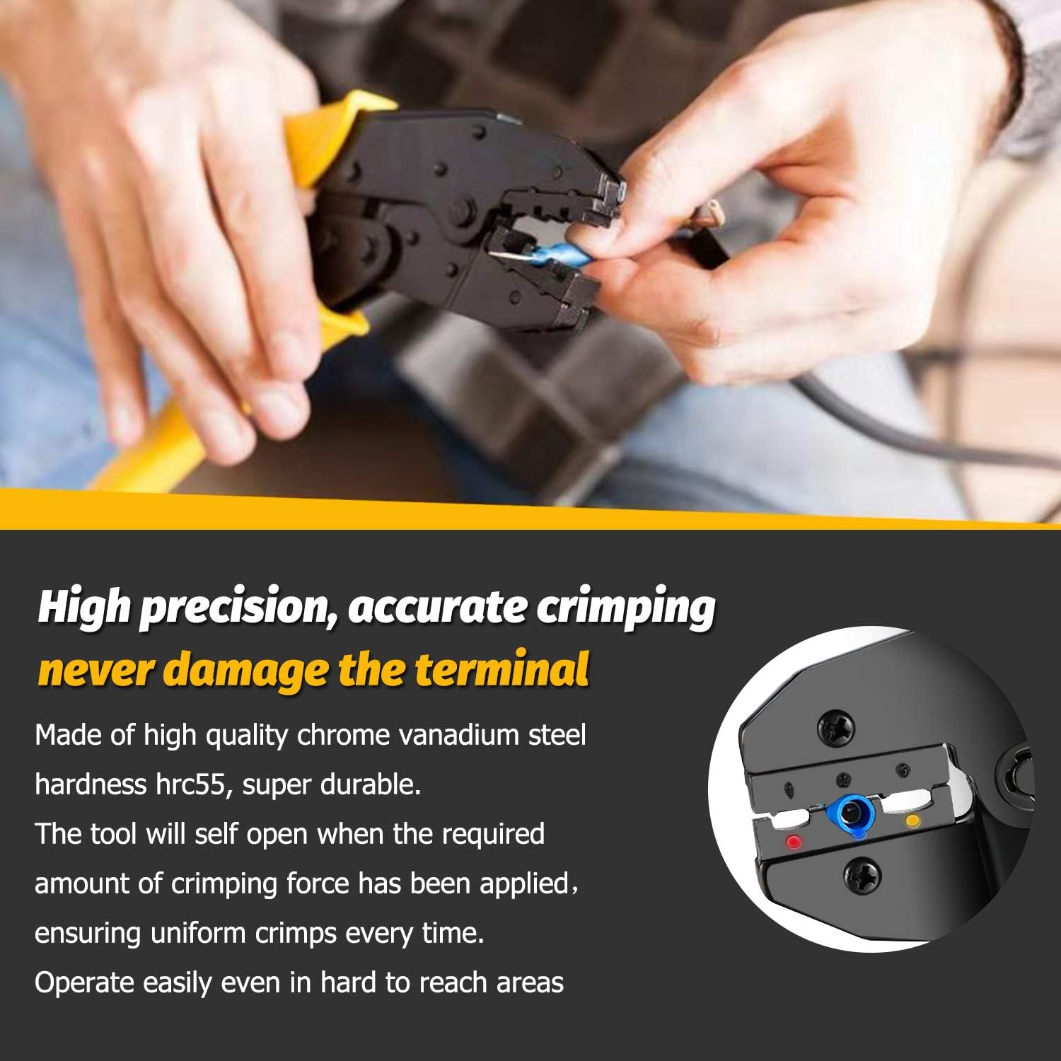 Crimping Tool for Heat Shrink Connectors and Insulated Electrical Connectors, High Precision Wire Crimper, Ratcheting Wire Crimpers Tool,Wire Crimping Tool,Crimping Pliers by Eacker