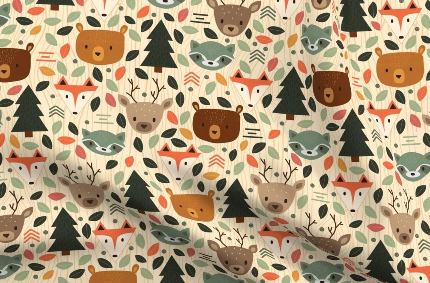 Spoonflower Fabric - Woodland Creatures Animals Animal Creature Nursery Rustic Forest Cute Printed on Organic Cotton Sateen Fabric by The Yard - Sewing Quilting Apparel Home Decor