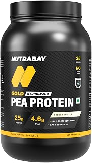 NUTRABAY Gold 100% Pea Protein Powder - 1kg, French Vanilla | 25g Protein, 4.6g BCAA, 5g Fiber | Complete Amino Profile | ... Price In India
