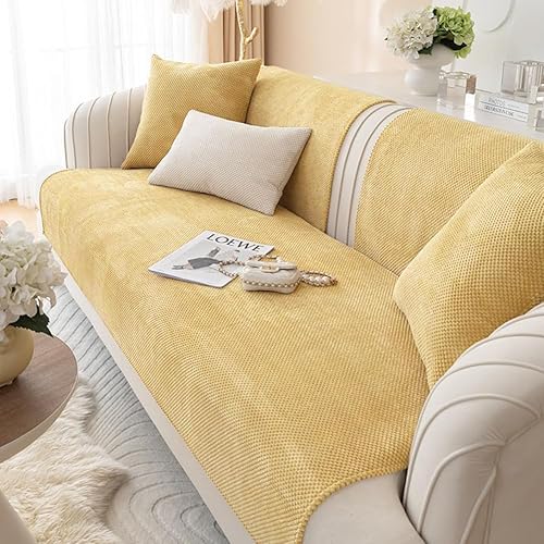Miniatura 5 de vctops Funda de pana suave para sofá, funda de felpa cálida antideslizante para sofá seccional, color liso, lavable, protector de muebles para