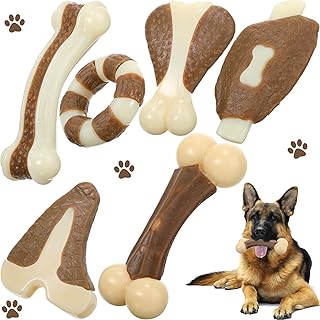 Libima 6 Pieces Dog Chew Toys for Aggressive Chewers, Real Beef Flavor Dog Teething Chew Toys Bones for Large Medium Small Breed Puppies Pet Toy with Durable Nylon