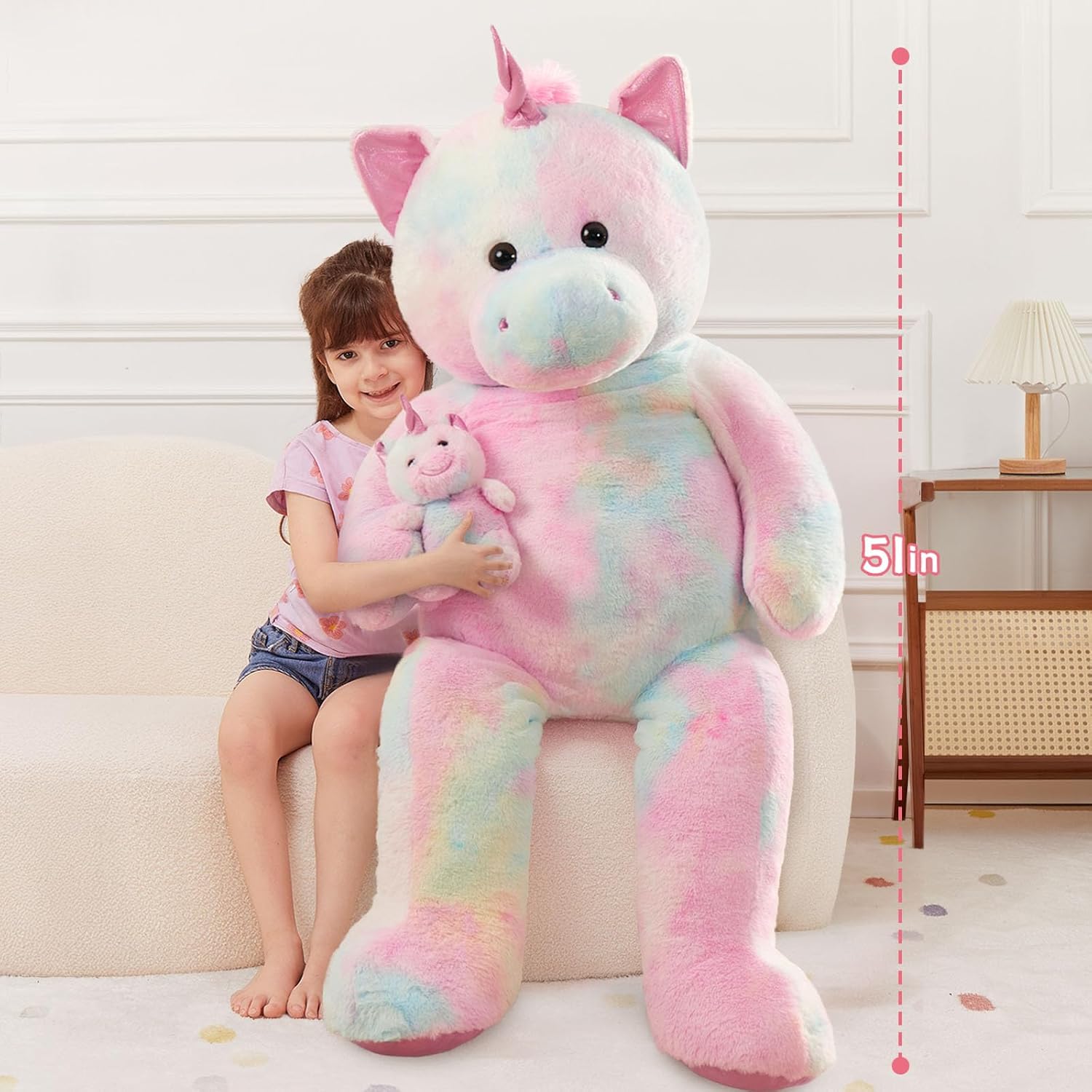 MorisMos Giant Unicorn Stuffed Animal 4 Foot,51'' Large Stuffed Unicorn Toys for Girl Boy,Big Mommy Plush with Baby Pony Doll,Giant Stuffed Animal Gifts for Kid Birthday Girlfriend Valentines - Image 7