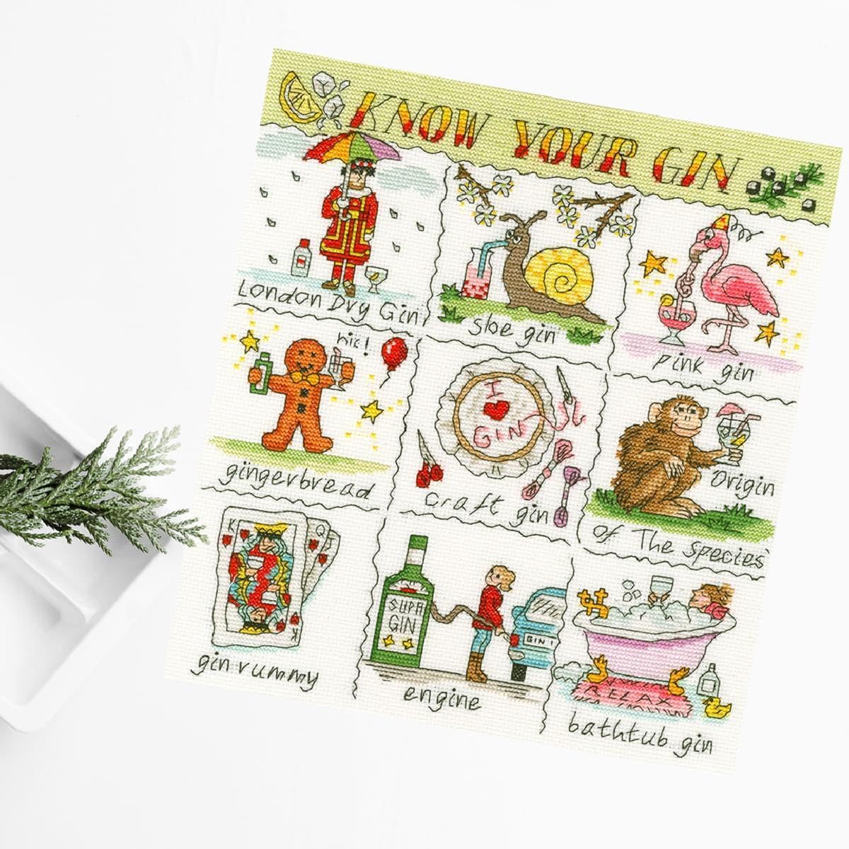 Bothy Threads Counted Cross Stitch kit Know Your Gin, XHS10, 26x28cm, DIY