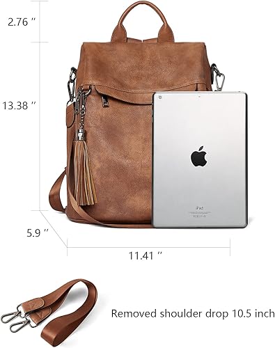 Miniatura 3 de Bromen - Mochila tipo bolso de mano de piel antirrobo para mujer a la moda, L