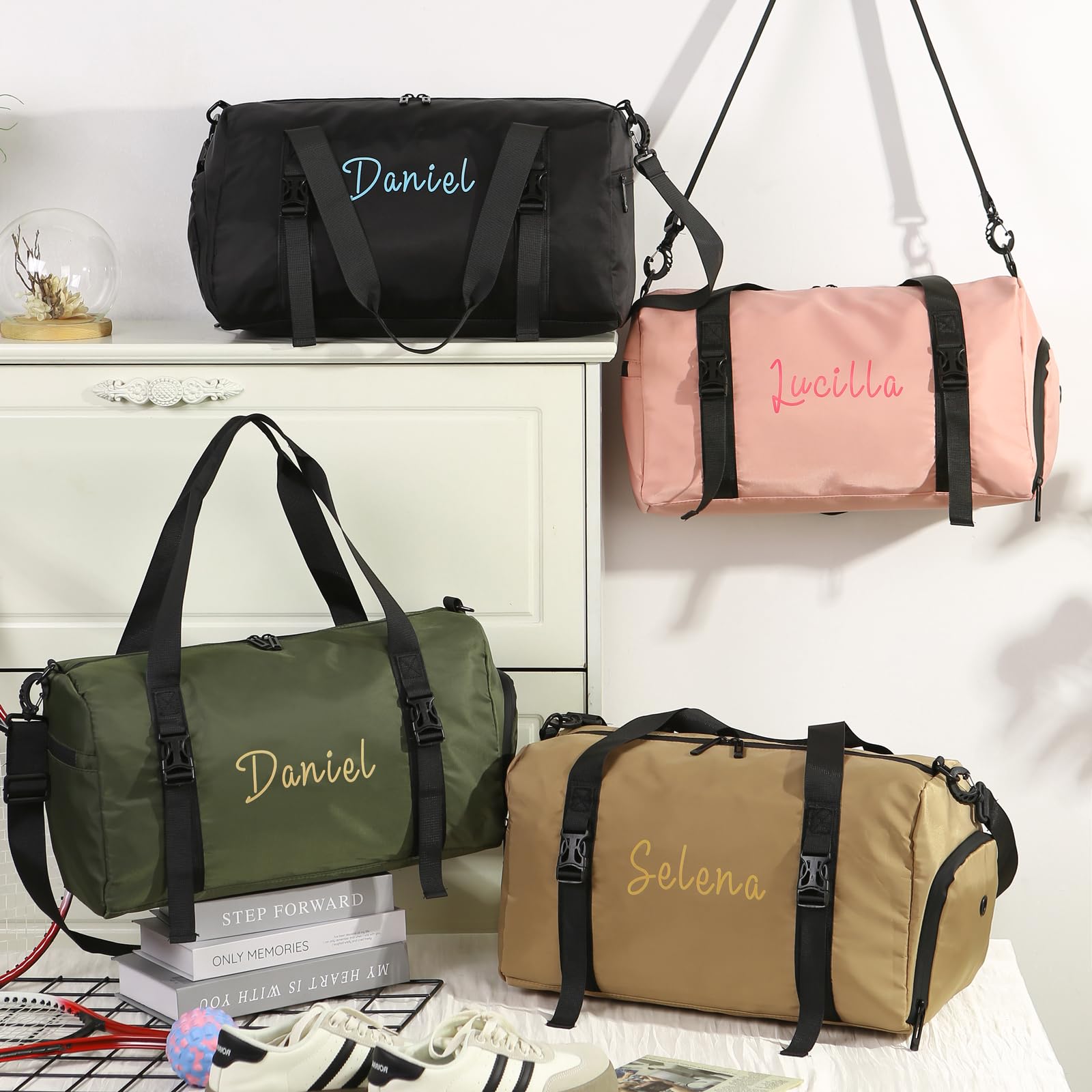 Borsa da Viaggio Personalizzata con Nome Borsa da Sportiva Yoga Grande Regali Personalizzati per Uomo Donne (nero)