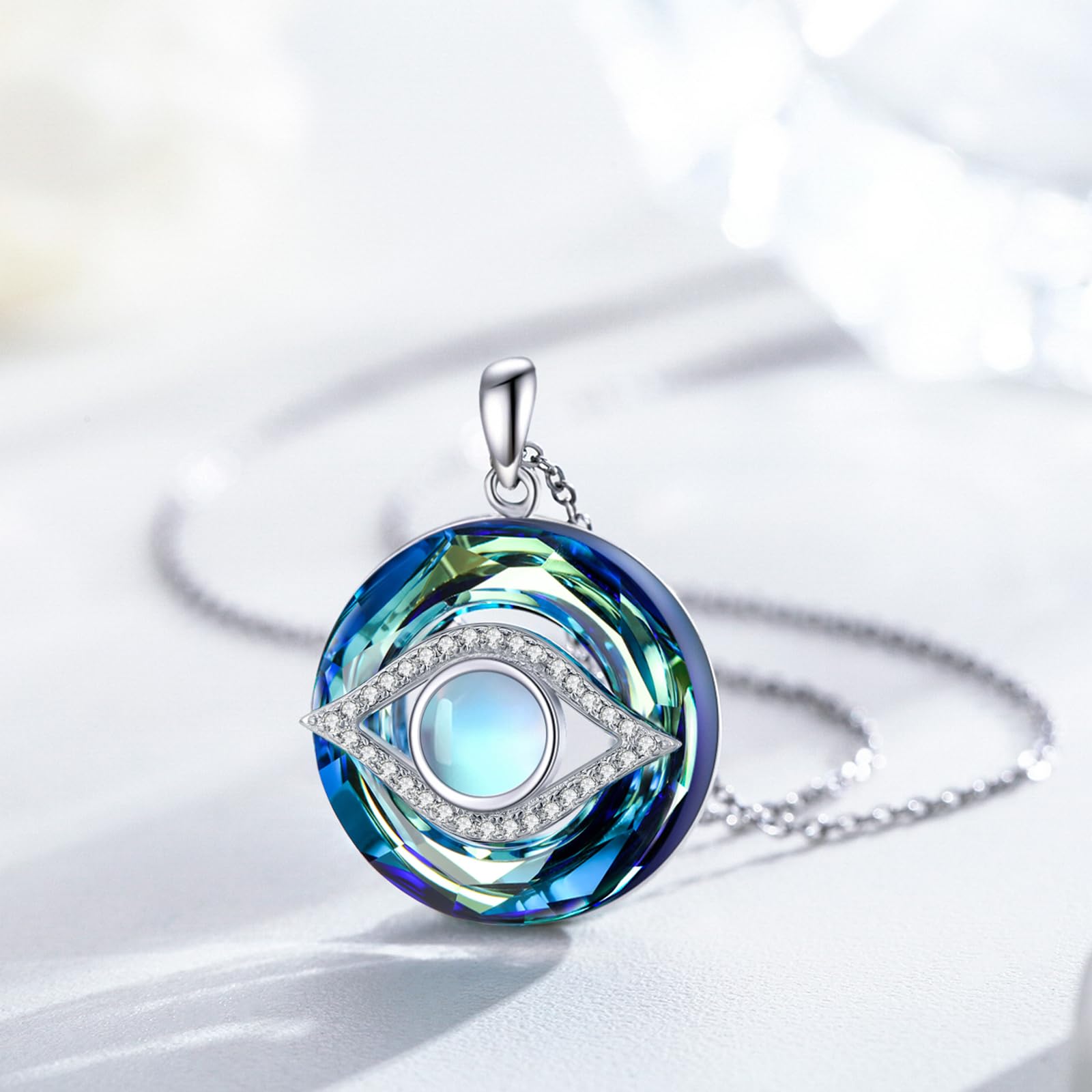 Collar de plata de ley 925 contra el mal de ojo, collar de piedra lunar, collar de cristal, regalo para mujer, talla única, Plata esterlina, Cristal