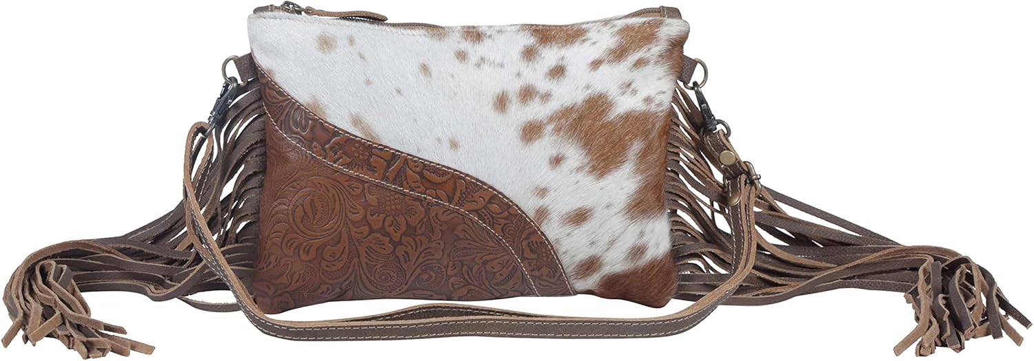 Myra Bag Western Leather Shoulder Handbag for Women - Cotton & Upcycled Canvas Boho Bag with Tassel Fractional