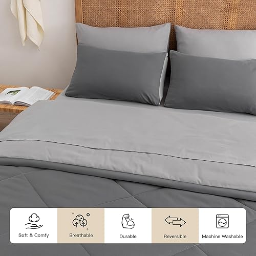 Miniatura 4 de SeaRoomy Juego de cama King en una bolsa, juego de edredón reversible de 7 piezas ultra suave con edredones, sábanas, fundas de almohada y fundas de