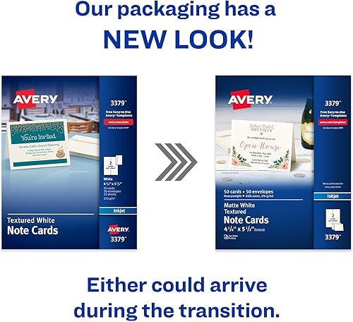 Miniatura 2 de Avery Tarjetas de notas imprimibles con sobres, 4.25 x 5.5 pulgadas, blanco texturizado, 50 tarjetas de notas en blanco para impresoras de inyección