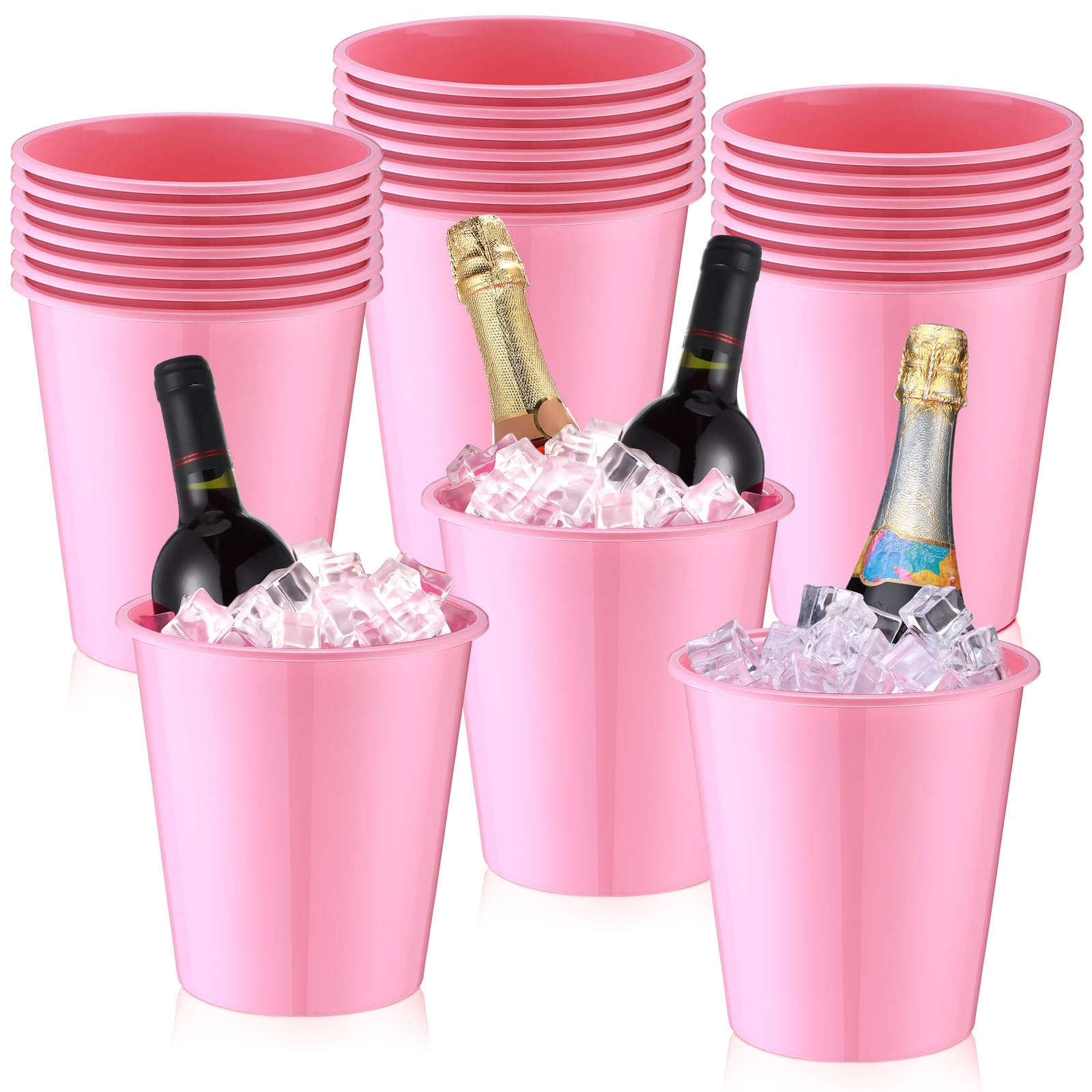 Photo 1 of Layhit 24 Pcs Plastic Ice Buckets for Parties 3 Liters Wine Bucket Portable Ice Holder Disposable Wine Cooler for Party Wedding Party Beverages Champagne Soda and Beer (Pink)