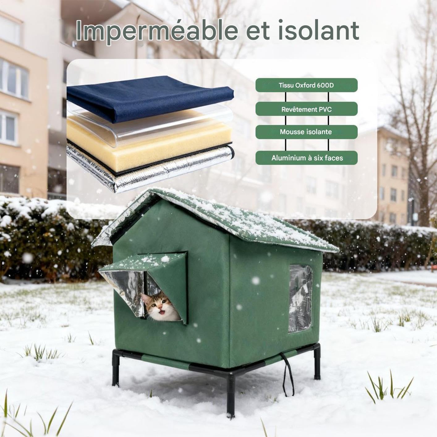 Maison Isolée pour Chat d'Extérieur | Chalet Chaud pour Chats,Abri pour Animaux en Conditions Hivernales - pour Jardin Camping Terrasse Plage Balcon Appartement Voyage