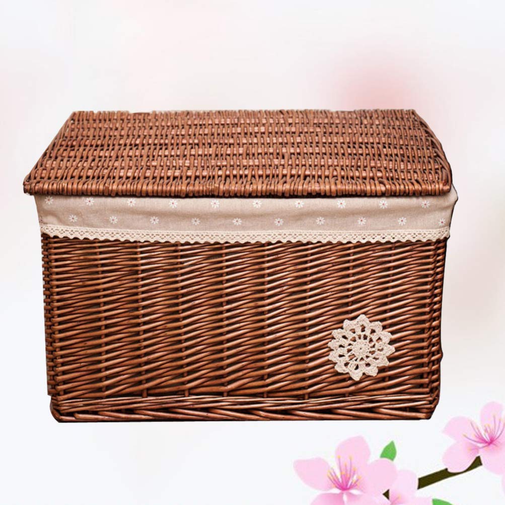 Cesto Portaoggetti Intrecciato in Rattan Con Coperchio Scatola Organizzatrice Per Cosmetici E Oggetti Vari Perfetta Per Camera Da Letto E Soggiorno Piccola