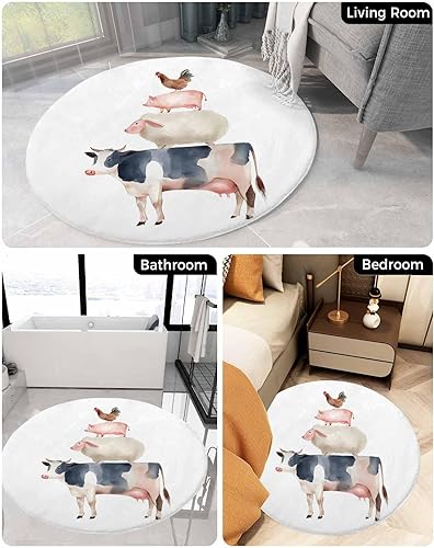 Miniatura 5 de Alfombra de área de 4 pies, redonda, para interiores, vaca, cerdo, oveja, pollo, granja, animal, alfombra lanuda para niños, bebé, dormitorio, sala