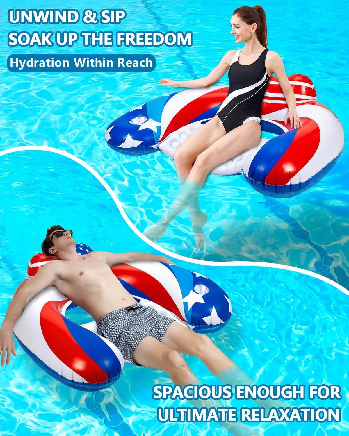 3 Pack Pool Floats Adult, SEETOHOME Inflatable Pool Float Chairs with Cup Holder, Pool Floaties for Adults, Lake Floats Perfect for Pool Lake River Beach Water Fun