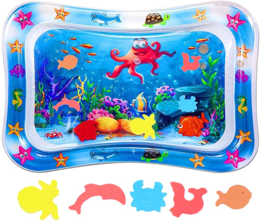 Tummy Time Mat Inflatable Water Mat Baby Playmat Sensory Toy Development Stimulation Growth Activity Play Centre for Infants & Toddlers 3 to 24 Months Portable Strengthens Neck Girls Boys