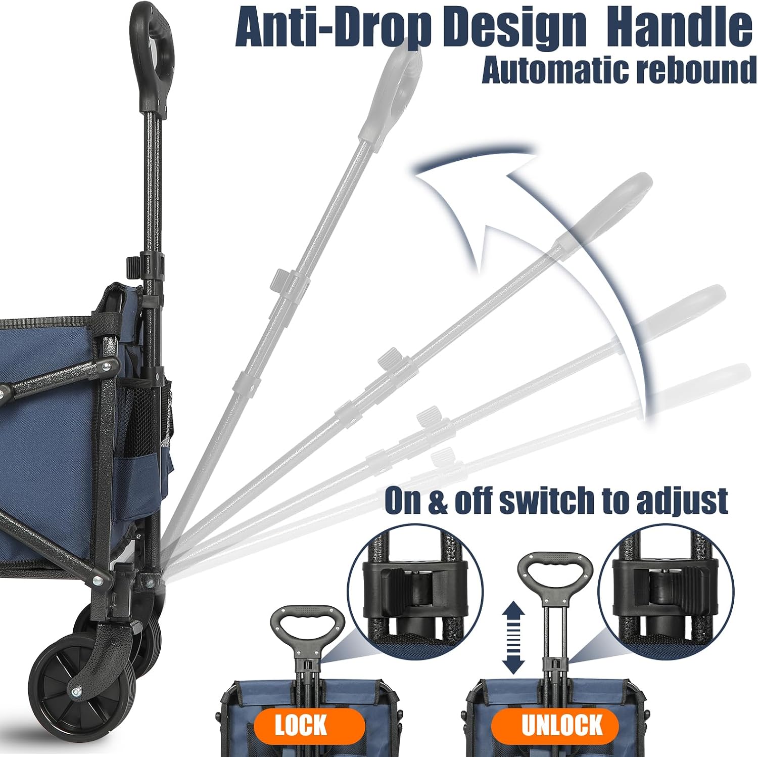 Foldable Wagon Cart with Wheels Collapsible - 300 LBS Large-Capacity Heavy Duty Folding Utility Cart for Garden Lounge Sports Groceries Camping Shopping - Dark Blue