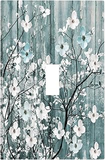 Spshian Rustic White Flower Blue Wood Plank 1 Gang Light Switch Covers Single Toggle Wall Plate Decorative Switchcover Electrical Switchplate for Farmhouse Country Bedroom Decor