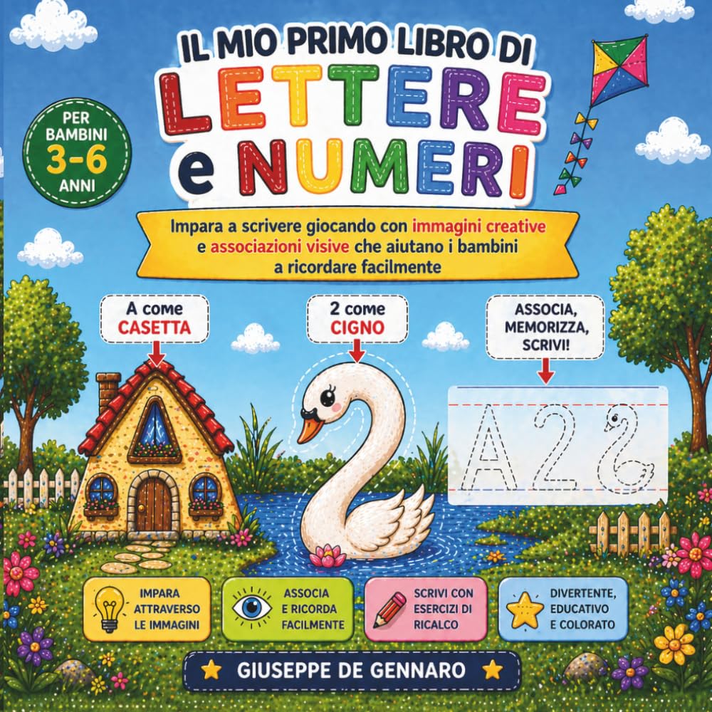 Il Mio Primo Libro di Lettere e Numeri: Impara a scrivere giocando con immagini creative e associazioni visive che aiutano i bambini a ricordare facilmente