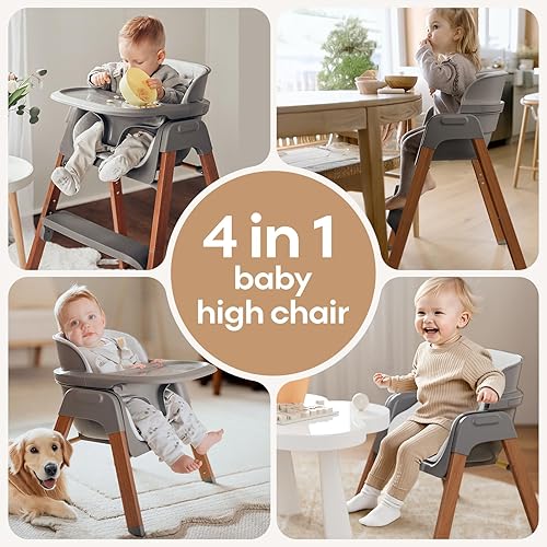 Miniatura 3 de Fodoss Silla alta convertible para bebé con bandeja desmontable, silla alta plegable para comer con cojín grueso, silla para Comer de Bebe