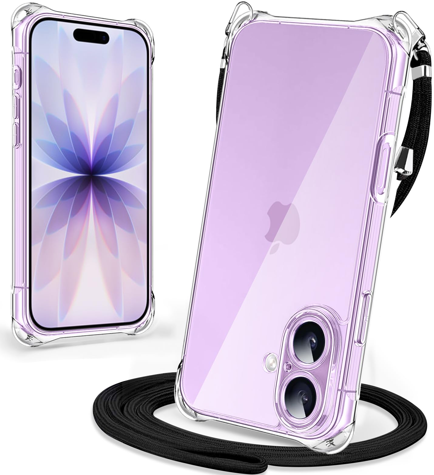iPhone 17 用 ケース クリア ショルダー アイフォン17 用 スマホケース 携帯カバー 肩掛け 斜めかけ 縄掛けケース 透明 耐衝撃 TPU 薄型 軽量 紐付き 織りストラップ付き ネックストラップ 長さ調整可能 取り外し可能 落下防止 ワイヤレス充電対応 (クリア)