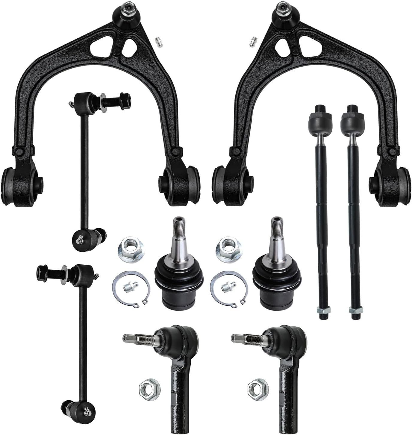 Detroit Axle - 12pc RWD Front End Kit for Chrysler 300 Dodge Charger Magnum, 2 Upper Control Arms Ball Joints 2 Struts with Coil Spring 2 Lower Ball Joints 2 Sway Bars 4 Tie Rods Replacement