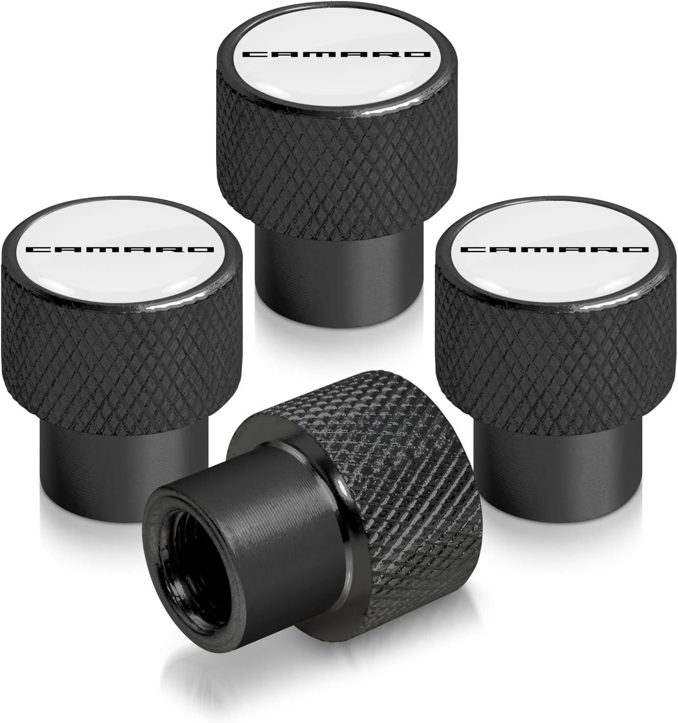iPick Image for Chevrolet Camaro Logo Black Easy-Grip Aluminum Tire Valve Stem Caps