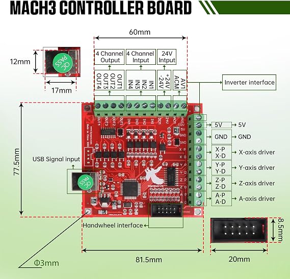 RATTMMOTOR CNC Controller Kit, 3 Axis CNC Kit+Nema23 Stepper Motor | 57*76mm 270Oz-in 3A 1.8Nm, TB6600 Driver 4A, USB Mach3 CNC Motion Control Card Breakout Board, 24V Power Supply for CNC
